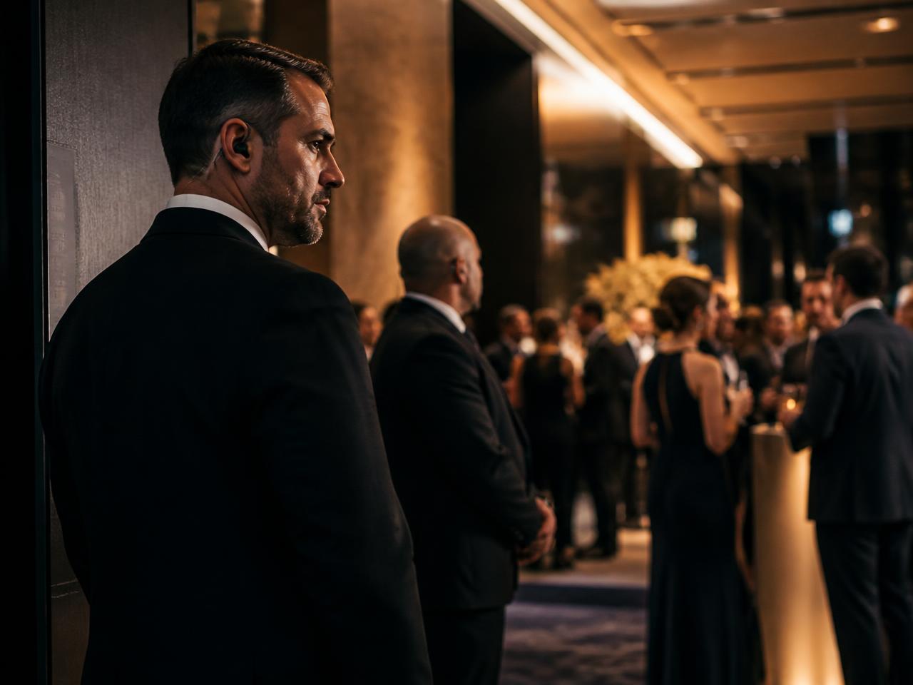 Security personnel overseeing a sophisticated corporate event